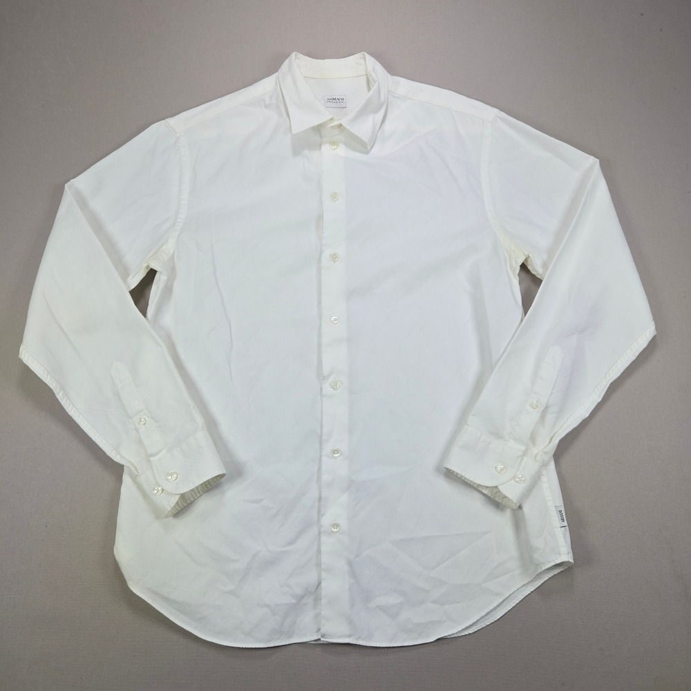 Armani Collezioni Button Up Shirt Classic Solid White Mens Large